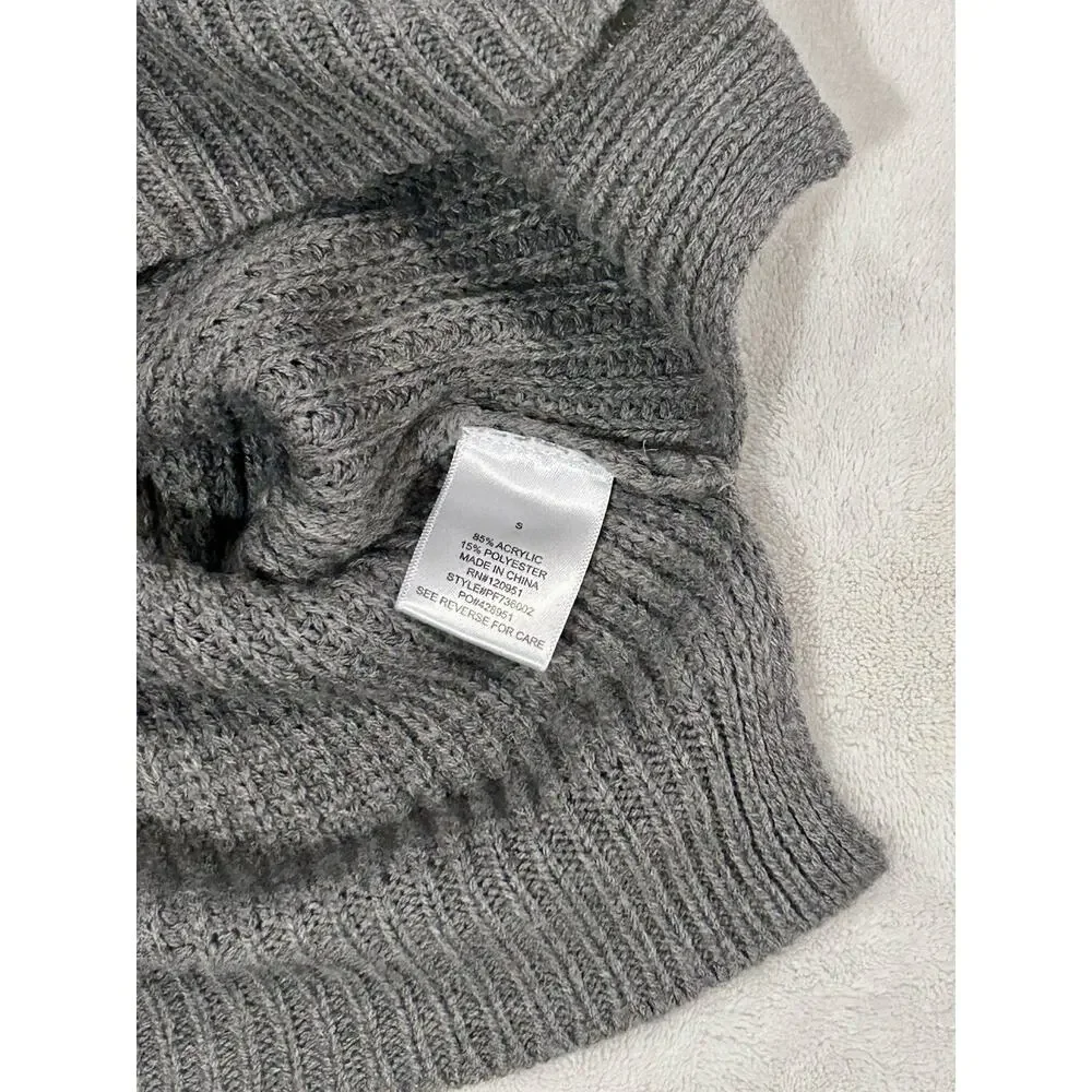 Pink Rose Gray Solid Lace-Up Crewneck Waffle-Knit Pullover Sweater Women S